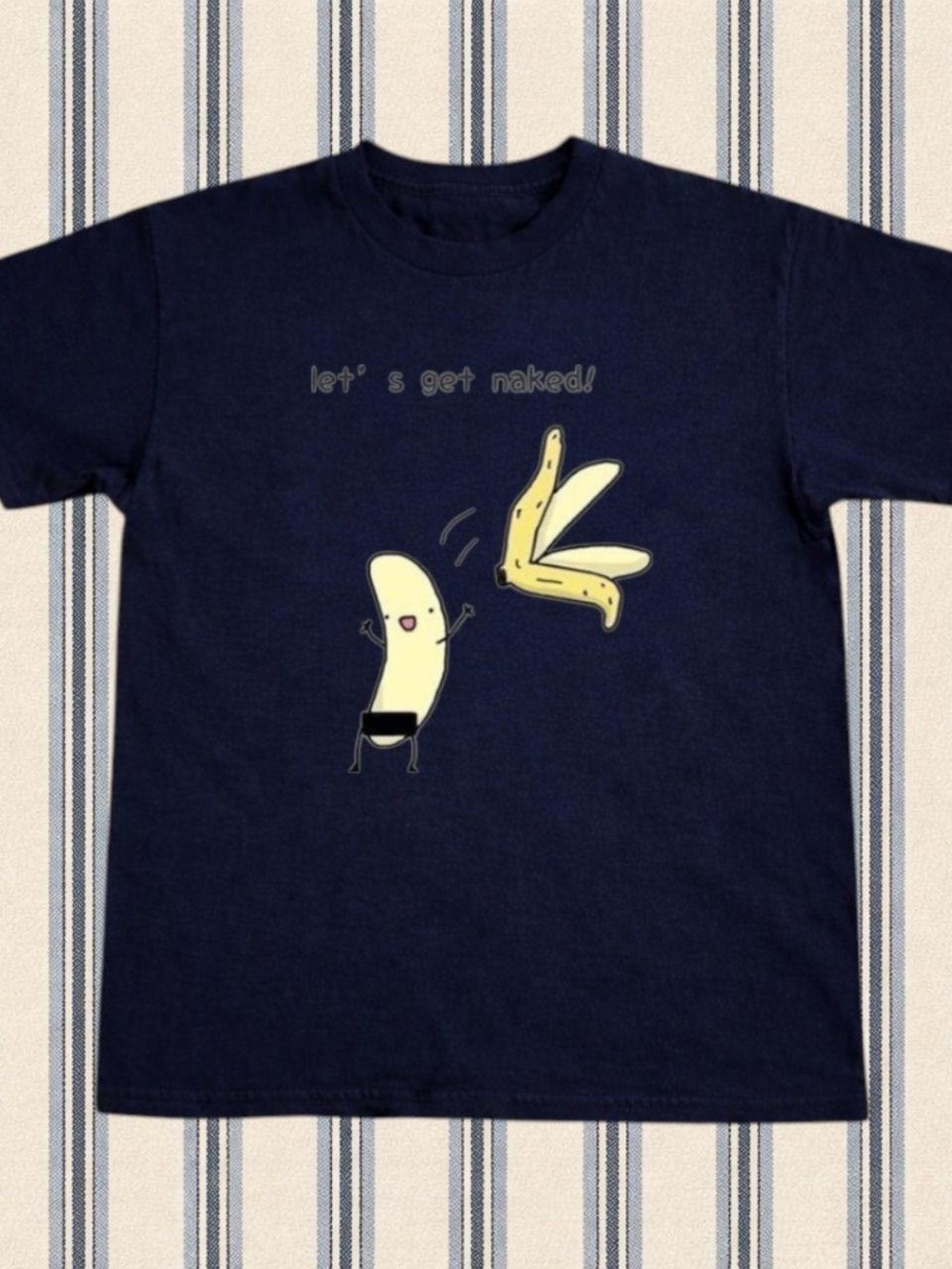 Gildan Navy Blue Tee with Playful Banana Graphic